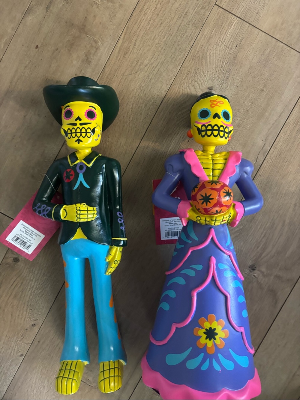 Yellow Day of the Dead Skeleton Couple Figurine Set - Colorful Folk Art Accents